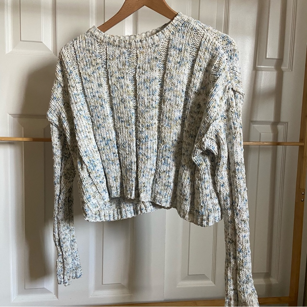 Arizona Jean Company White and Blue Crop Sweater